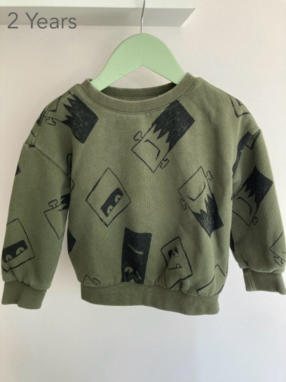 🪴5/$30 GAP 2 Years Toddler Green Frankenstein Halloween Crewneck Sweatshirt